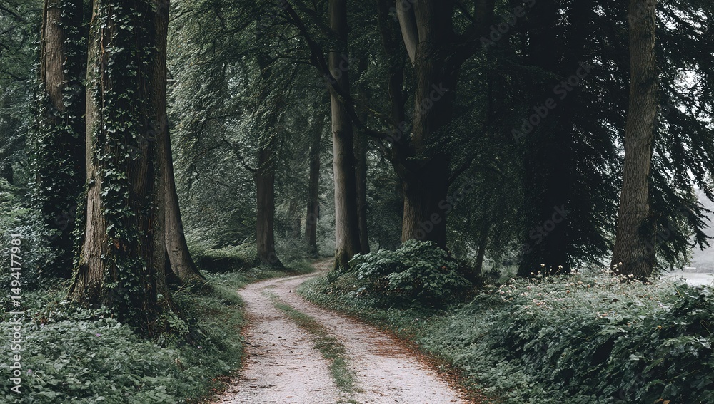 Obraz premium Forest Path With Lush Green Trees