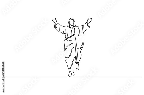Continuous one line drawing of Jesus christ. Single line drawing illustration of Lord jesus. Happy Ascension Day concept vector art. Doodle line illustration.