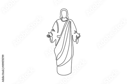 Continuous one line drawing of Jesus christ. Single line drawing illustration of Lord jesus. Happy Ascension Day concept vector art. Doodle line illustration.