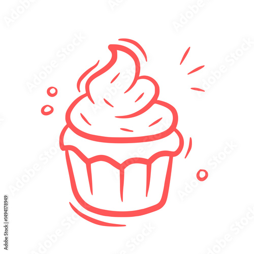 Cupcake Icon for Birthday and Celebration Design in Doodle Style