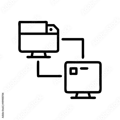 Abstract depiction of two computers connected via a data exchange diagram