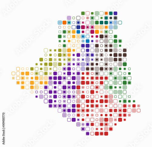 Algeria, shape of the country build of colored cells. Digital style map of the Algeria on white background. Large size rounded square blocks. Creative vector illustration.