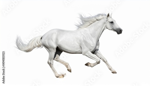 The galloping arabian white horse isolated on white background
