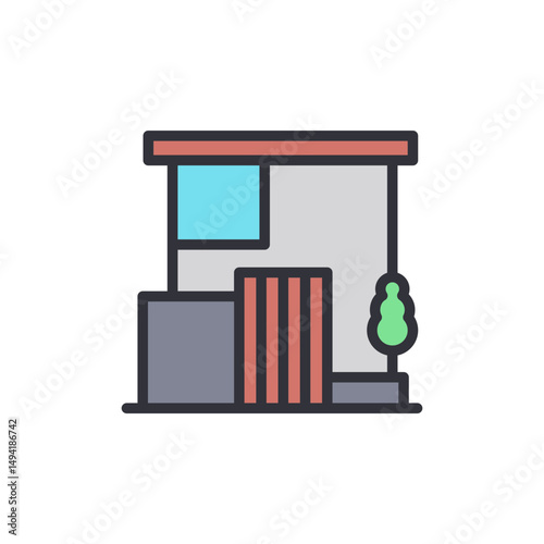 Illustration Of A Modern House With A Tree On A Transparent Background