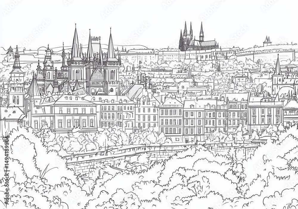 Obraz premium Vue panoramique de Prague en noir et blanc