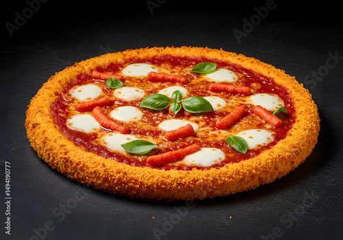 Crispy pizza with orange toppings photo