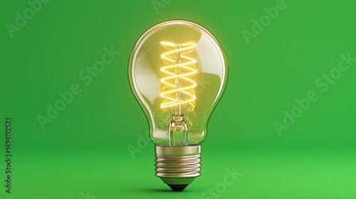 Glowing Filament Lightbulb on Green Background