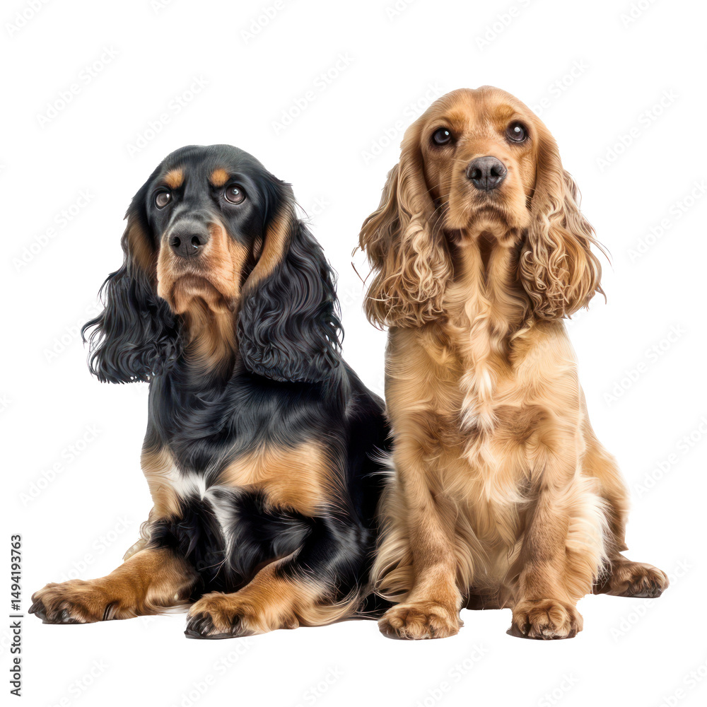 Cocker Spaniels full body isolate on white background, Cocker Spaniels full body isolate on white background,