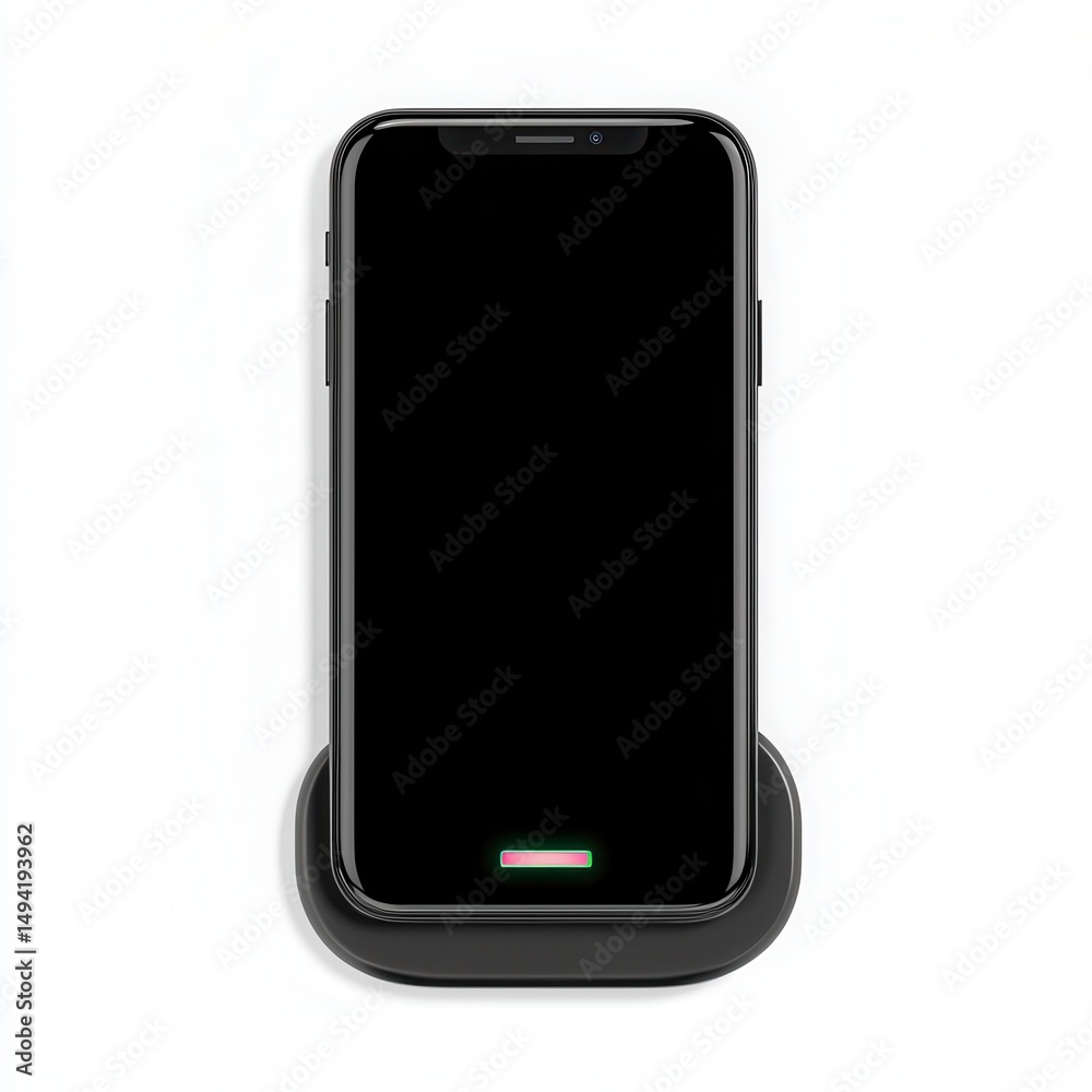 Modern Smartphone on Wireless Charger with Blank Screen Display Modern Smartphone on Wireless Charger with Blank Screen Display