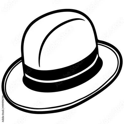 Black Bowler Hat Silhouette Vector on White Background