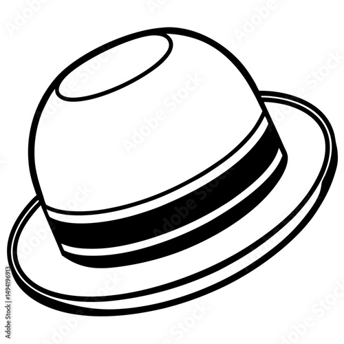 Black Bowler Hat Silhouette Vector on White Background