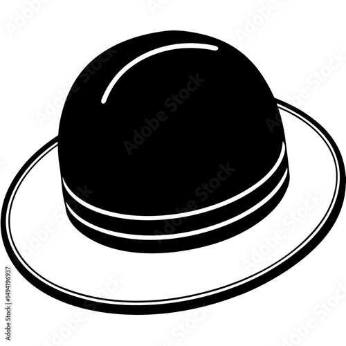 Black Bowler Hat Silhouette Vector on White Background