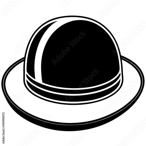 Black Bowler Hat Silhouette Vector on White Background