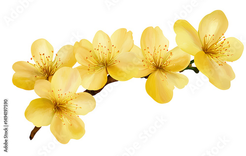 Vietnamese Yellow Apricot Blossom (Hoa Mai) for Lunar New Year, Isolated on Transparent Background