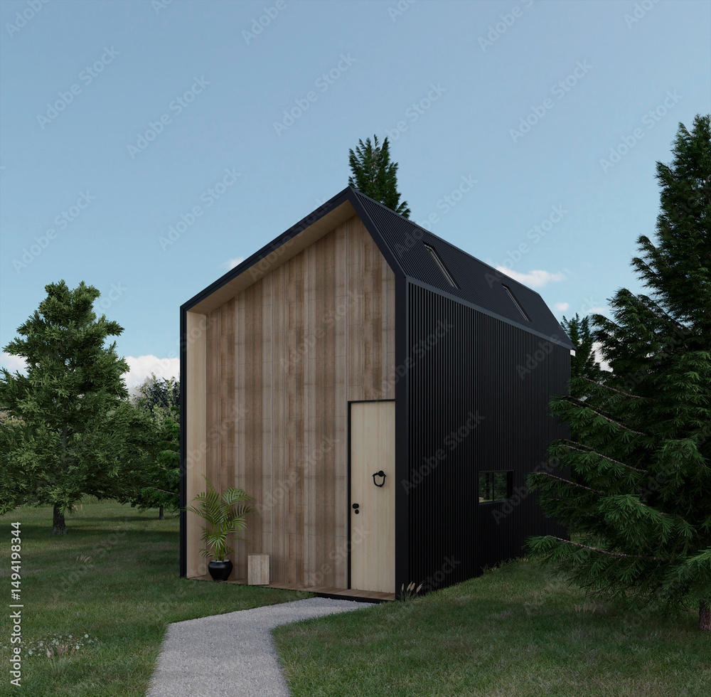Fototapeta premium Modern minimalist tiny house facade