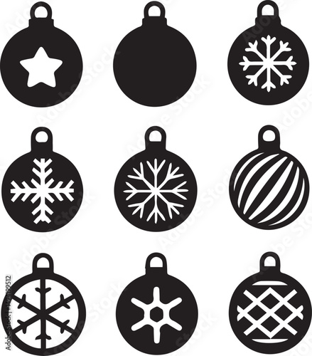 bauble set silhouette vector, bauble illustration, bauble set clipart bundle black and white