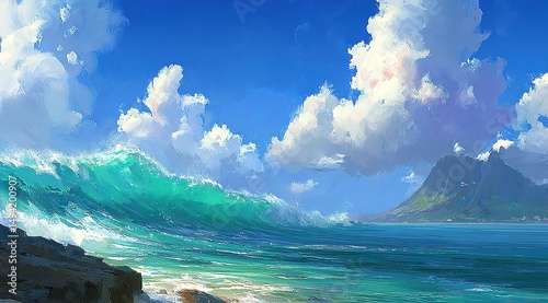 Coastal Scene With Turquoise Waves And Cloudscape