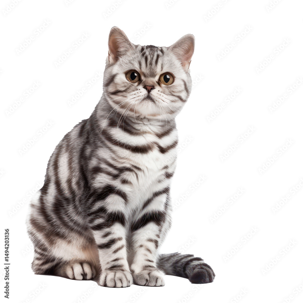 Fototapeta premium American Shorthairs cat pet front view full body isolate on white background