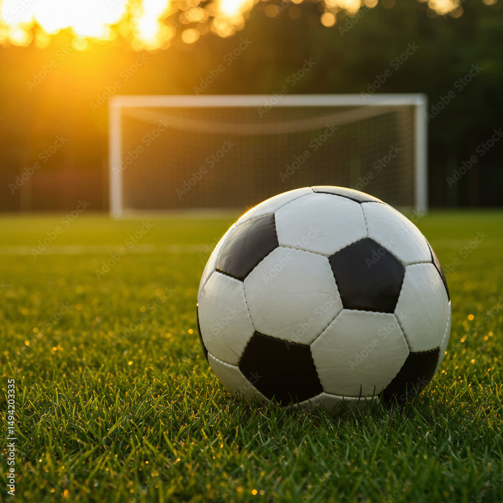 Fototapeta premium close up soccer ball in front of the goal