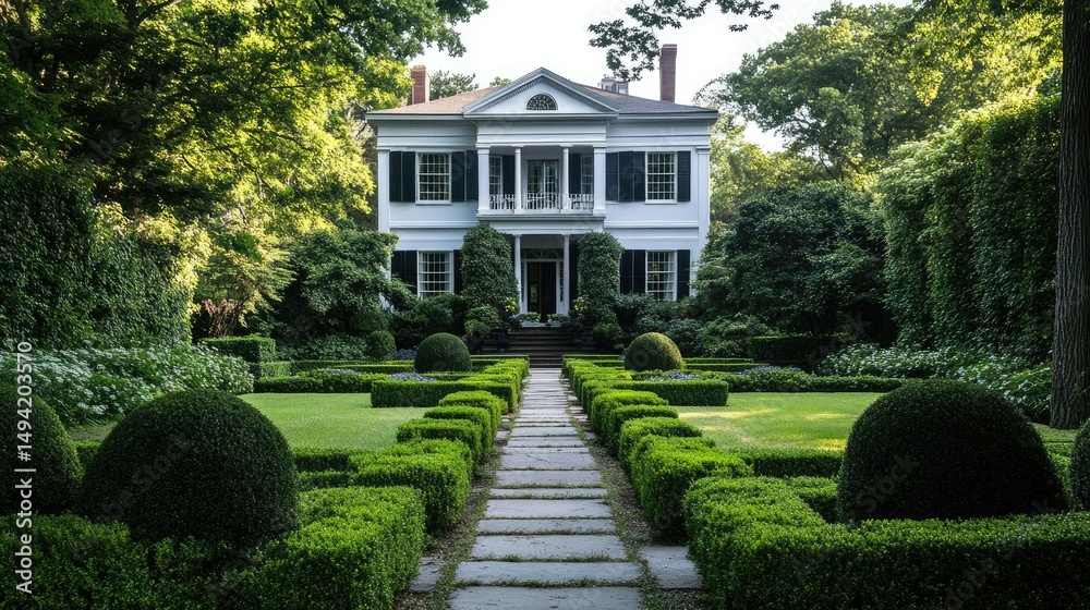 Obraz premium Grand Estate: Picturesque Mansion with Formal Gardens