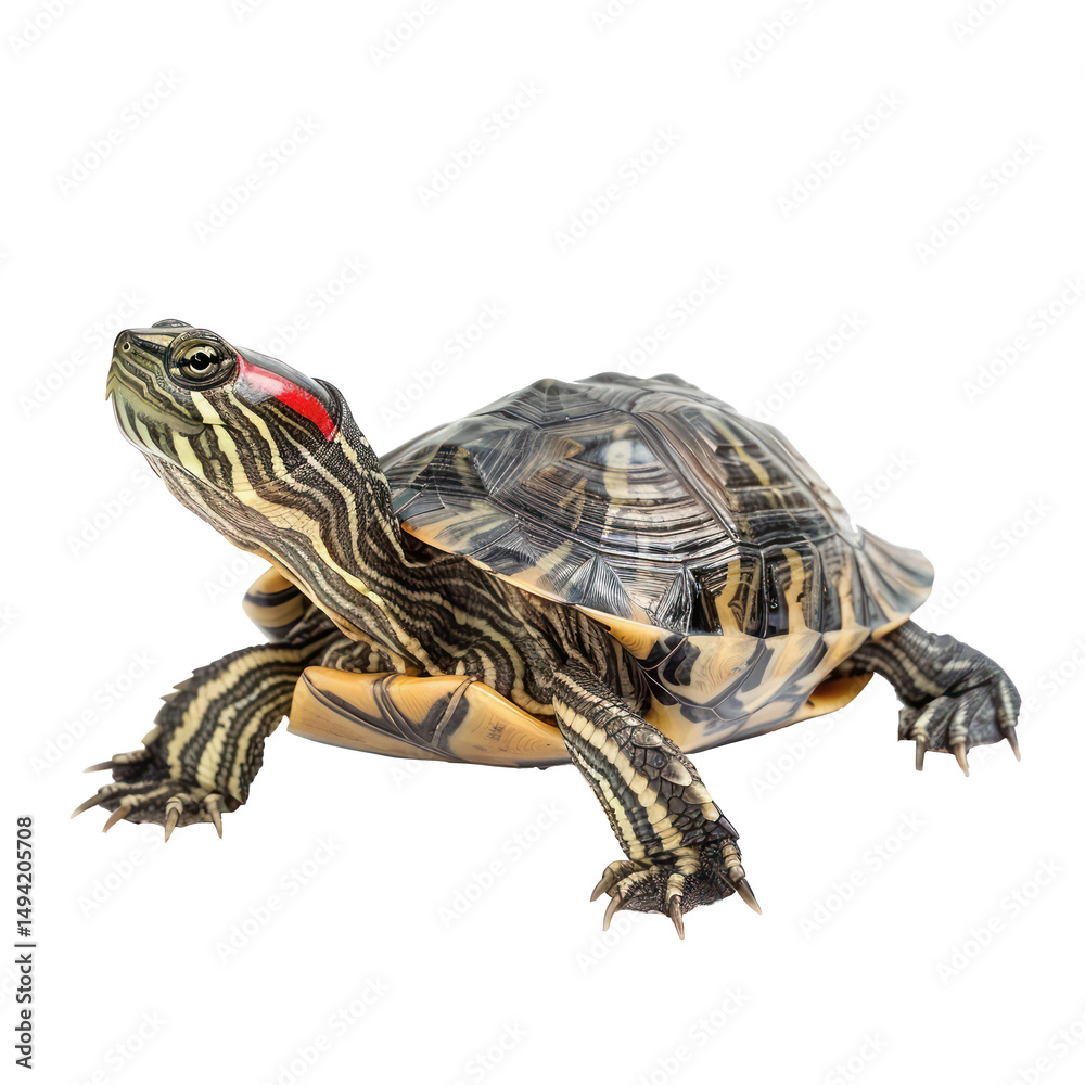 Fototapeta premium Red-Eared Sliders pet side view full body isolate on white background,