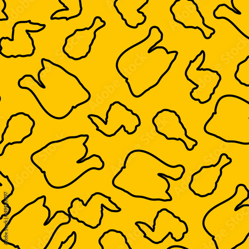 Fried chicken seamless pattern Design Template. Fried chicken outline pattern Perfect for design menu cafe, bistro, restaurant, label and packaging