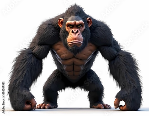 front view of cartoon gorilla illustration isolated on white background. Generate AI