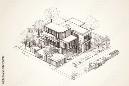 Sketch drawing of a simple house on white background