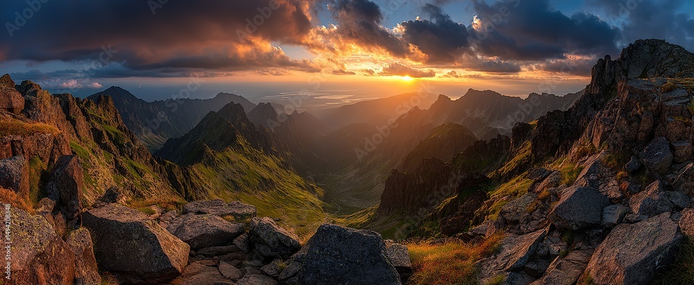 Obraz premium Majestic Mountain Sunset Panorama