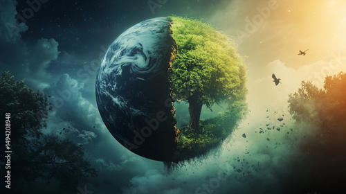 globe of half polluted and half green for environment concept