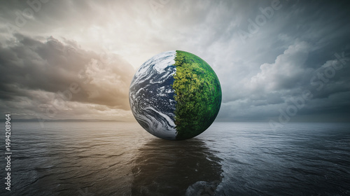 globe of half polluted and half green for environment concept