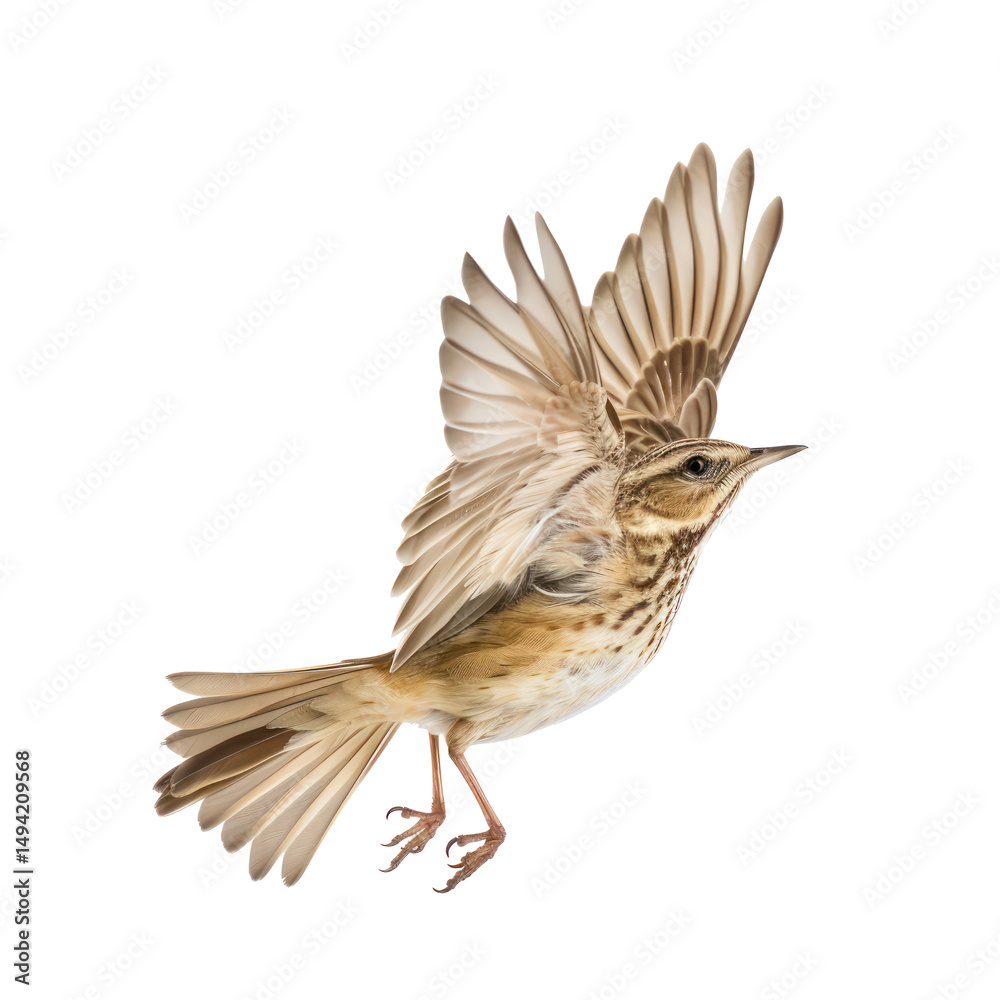 Fototapeta premium Skylark bird fly full body isolate on white background,