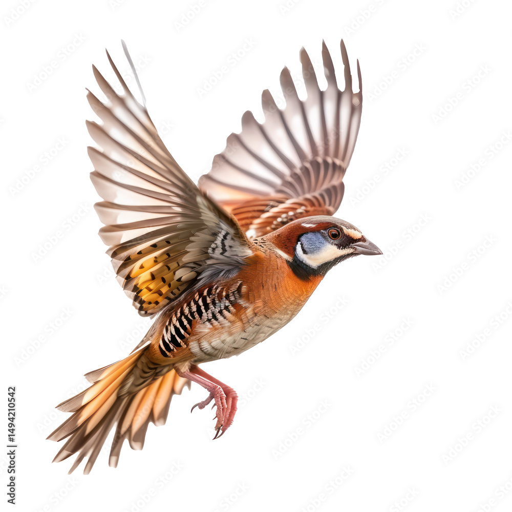 Fototapeta premium Partridge bird fly full body isolate on white background