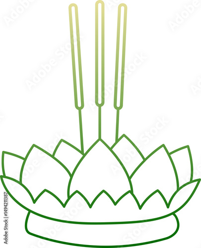 Blue and gold krathong with incense