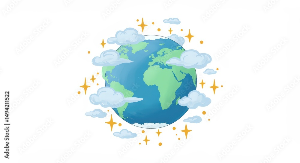 Naklejka premium Our Amazing Planet Earth Surrounded by Clouds and Stars