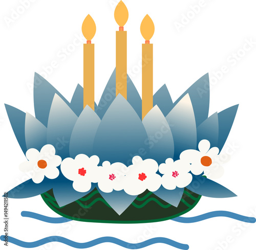 Traditional Thai krathong floating on water