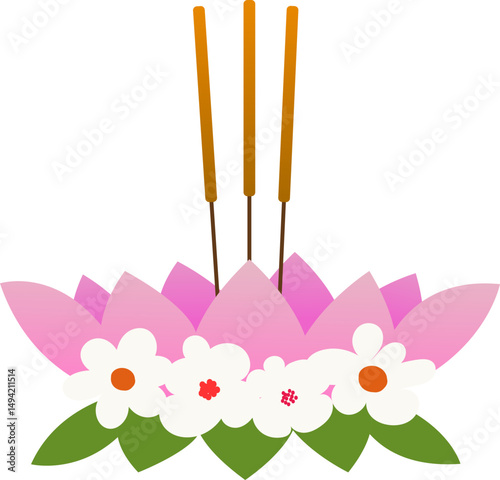 Blue and gold krathong with incense