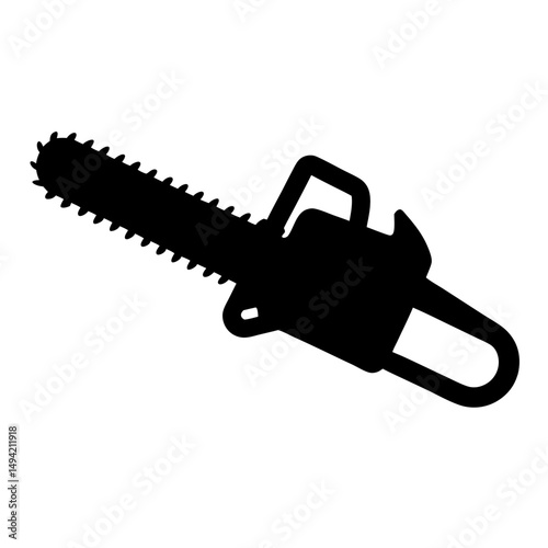 A black silhouette of a chainsaw represents cutting and tree removal