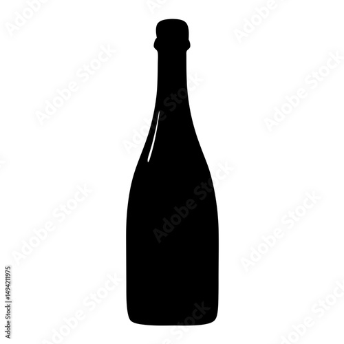 Elegant Black Silhouette of a Wine Bottle on a White Background