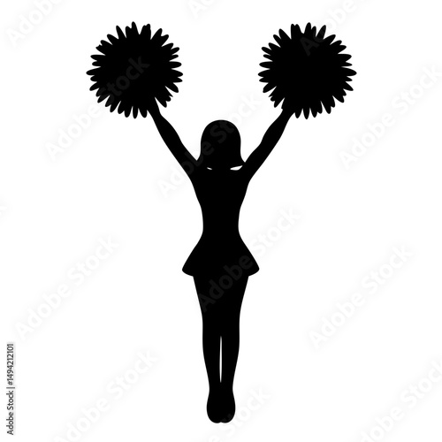 Silhouette of a Cheerleader with Pom Poms Celebrating and Cheering