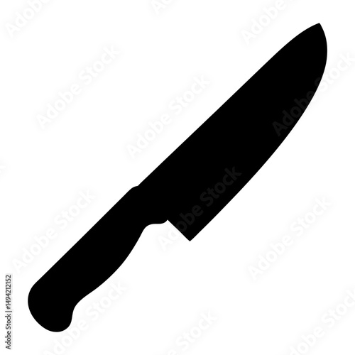 Simple black silhouette of a chef's knife on a white background