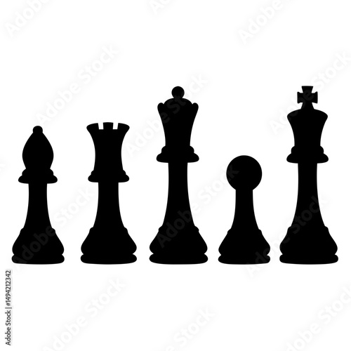 Black and white chess pieces silhouette, a strategic and classic game