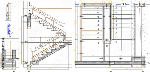 vector illustration sketch silhouette design detail plan and section of house stairs with scale size