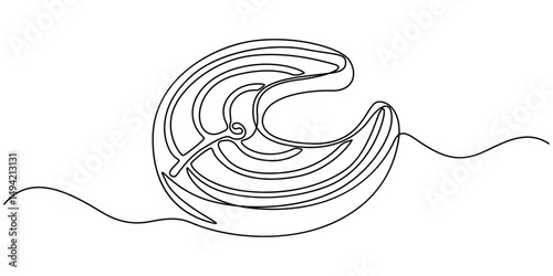 Meat Single Line Icon, Continuous one line vector drawing of piece of fish salmon line art, Vector illustration continuous one single line drawing of piece of salmon cut across in silhouette.