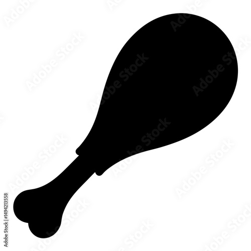 Black silhouette of a chicken drumstick isolated on a white background