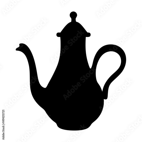 Silhouette of Elegant Coffee Pot with Lid and Curvy Spout