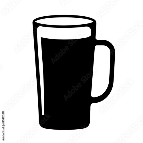 Monochrome illustration of a full beer mug with a handle on white