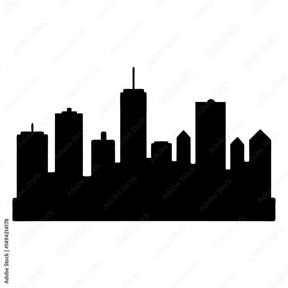 Naklejka premium Striking Cityscape Silhouette Featuring Iconic Buildings and Urban Architectural Design