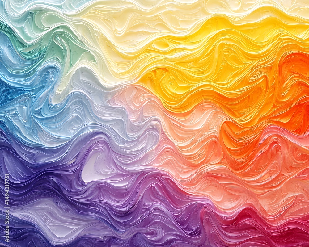Obraz premium Textured waves flow in vibrant, blended rainbow hues, oil paint style