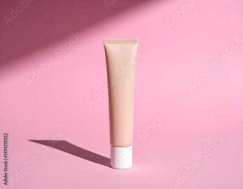 Wallpaper Mural A minimalist skincare product tube stands upright on a soft pink background with gentle lighting Torontodigital.ca